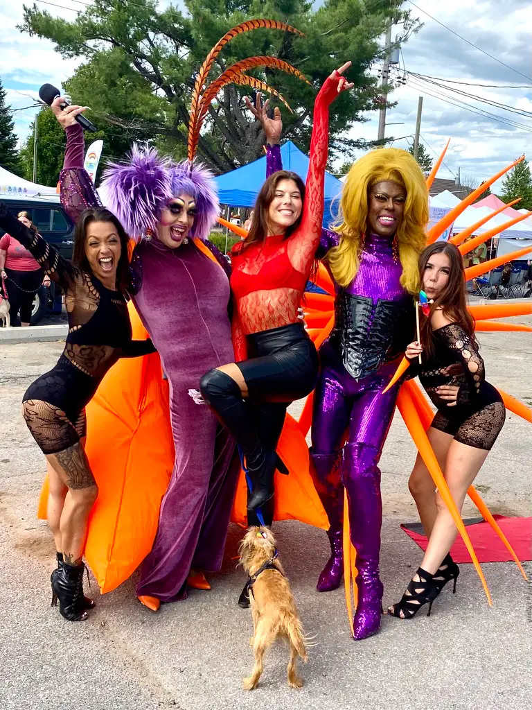 Plum Vicious, Dani Doucette and Love Masisi in full drag at Minden Pride
